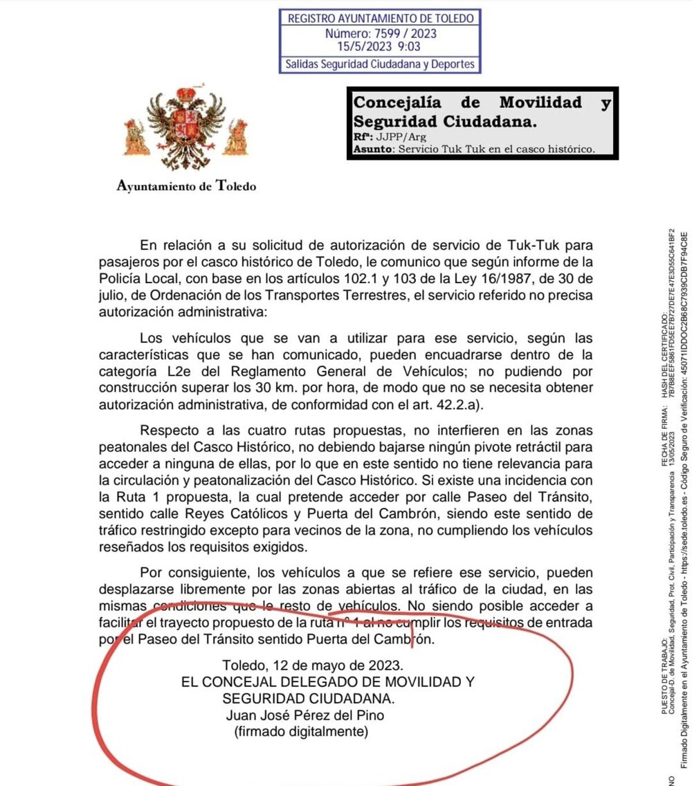 Captura publicada por Juan José Alcalde del documento firmado por Pérez del Pino.