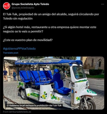 PSOE y PP se enzarzan en redes por los permisos de los tuk-tuk